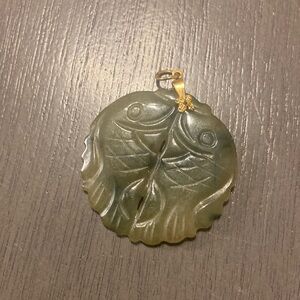 Vintage Carved Jade Double Fish  Pendant